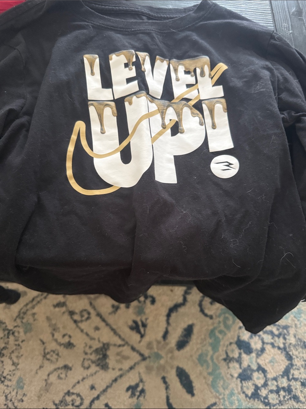 Nike Black Long Sleeve Tee with White and Gold 'LEVEL UP' Graphic
